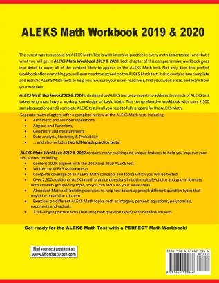 ALEKS Math Workbook 2019 - 2020: Extra Practice for an Excellent Score + 2 Full Length ALEKS Math Practice Tests