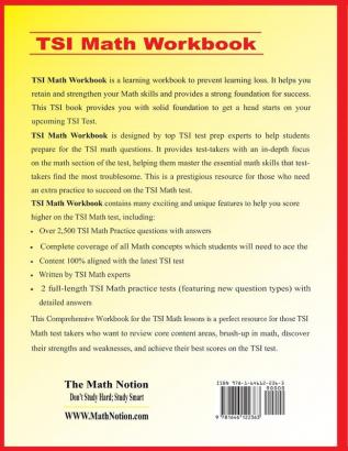 TSI Math Workbook: Essential Learning Math Skills Plus Two Complete TSI Math Practice Tests