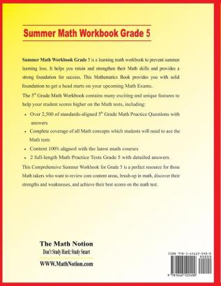 Summer Math Workbook Grade 5: Essential Summer Learning Math Skills plus Two Complete Common Core Math Practice Tests