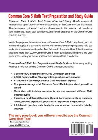 Common Core 5 Math Test Preparation and Study Guide: The Most Comprehensive Prep Book with Two Full-Length Common Core Math Tests