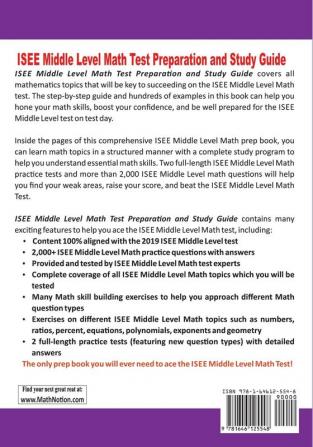 ISEE Middle Level Math Test Preparation and Study Guide: The Most Comprehensive Prep Book with Two Full-Length ISEE Middle Level Math Tests