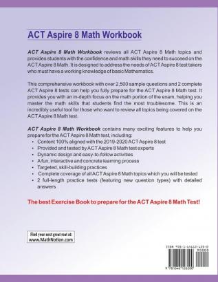 ACT Aspire Math Workbook: 8th Grade Math Exercises Activities and Two Full-length ACT Aspire Math Practice Tests