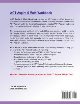 ACT Aspire Math Workbook: 5th Grade Math Exercises Activities and Two Full-Length ACT Aspire Math Practice Tests