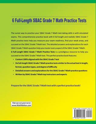 6 Full-Length SBAC Grade 7 Math Practice Tests: Extra Test Prep to Help Ace the SBAC Grade 7 Math Test