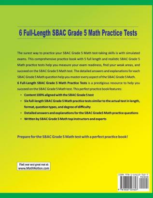 6 Full-Length SBAC Grade 5 Math Practice Tests: Extra Test Prep to Help Ace the SBAC Grade 5 Math Test