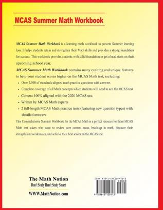 MCAS Grade 6 Summer Math Workbook: Essential Summer Learning Math Skills plus Two Complete MCAS Math Practice Tests