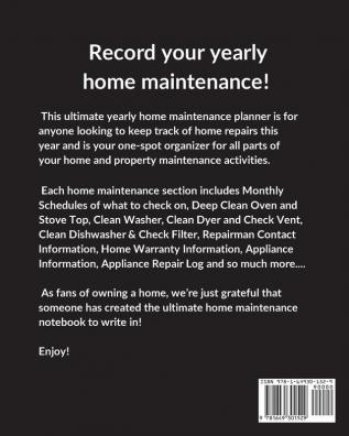 Yearly Home Maintenance Check List: : Yearly Home Maintenance - For Homeowners - Investors - HVAC - Yard - Inventory - Rental Properties - Home Repair Schedule