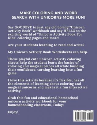 Unicorn Activity Book For Kids Ages 4-8 Coloring Dot To Dot Mazes Word Search and More: Easy Non Fiction - Juvenile - Activity Books - Alphabet Books