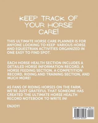 Horse Health Record Log Book: Pet Vaccination Log - A Rider's Journal - Horse Keeping - Veterinary Medicine - Equine