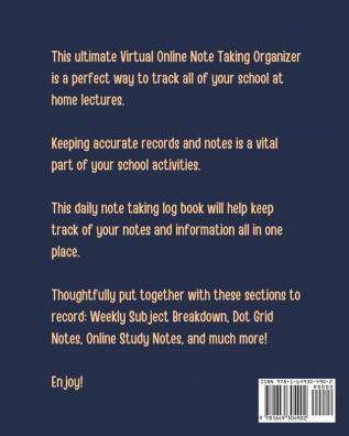 Homeschool Study Notes Log: Virtual Learning Workbook - Lecture Notes - Weekly Subject Breakdown