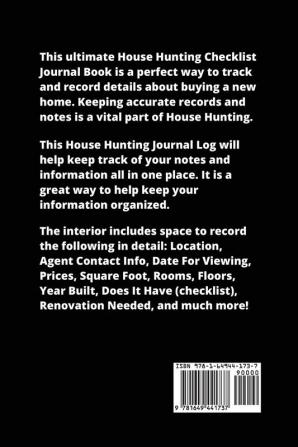 House Hunting Checklist: New Home Buying Keep Track Of Important Property Details Features & Notes Real Estate Homes Buyers Notebook Properties Planner Journal