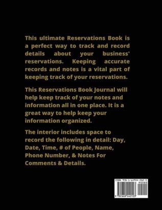 Reservations Book: Restaurant Reservation Record Guest Table Log Restaurants Hostess Booking Journal Notebook Logbook