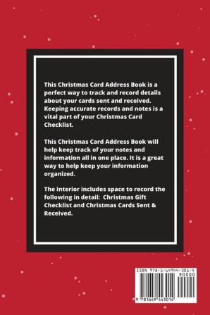 Christmas Card Address Book: Holiday Cards Sent And Received Keep Track & Record Addresses Gift List Tracker Organizer