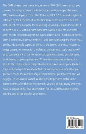 Term 1 Class 10 12: Set of 200 OMR Sheets with Extra Blank Circle (60 MCQs each) for Practice : CBSE New Format OMRs for Grade 10 12 Board Exams