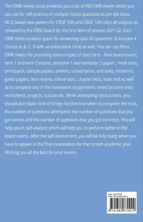 Term 1 Class 10 12: Set of 490 OMR Sheets with Extra Blank Circle (60 MCQs each) for Practice : CBSE New Format OMRs for Grade 10 12 Board Exams