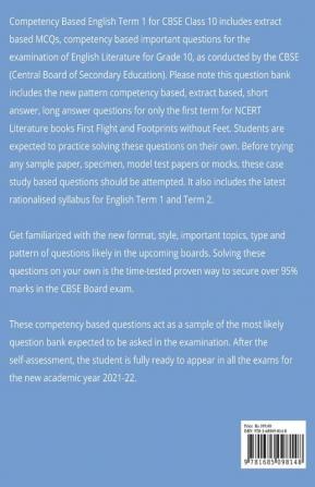 CBSE Class 10 English Competency Based (Extract based MCQs) Chapterwise Term 1 Question Bank For Boards : English Literature CBSE Grade 10 New Pattern Important Questions First Term Board Exams