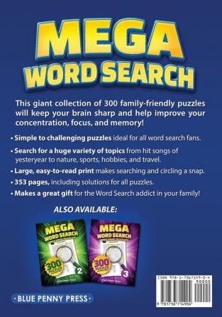 MEGA Word Search (Volume 1): 300 Simple to Challenging LARGE PRINT Puzzles