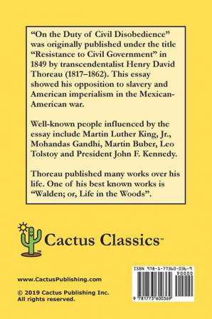 On the Duty of Civil Disobedience (Cactus Classics Large Print): Resistance to Civil Government; 16 Point Font; Large Text; Large Type