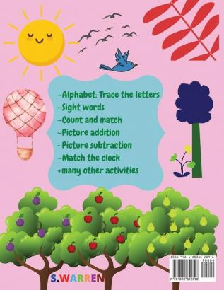 Worksheets For Kindergarten: Count and Match Sight Words Picture Addition and Subtraction Alphabet: Trace the Letters Match the Clock + Many Other Activities