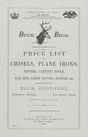 Buck Brothers Price List of Chisels Plane Irons Gouges Carving Tools Nail Sets Screw Drivers Handles & c.