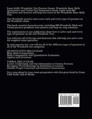 Wonderlic Test Practice Exams: Wonderlic Basic Skills Quantitative and Verbal Test Preparation Study Guide with 380 Questions and Answers