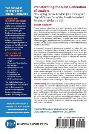 Transforming the Next Generation Leaders: Developing Future Leaders for a Disruptive Digital-Driven Era of the Fourth Industrial Revolution (Industry 4.0)