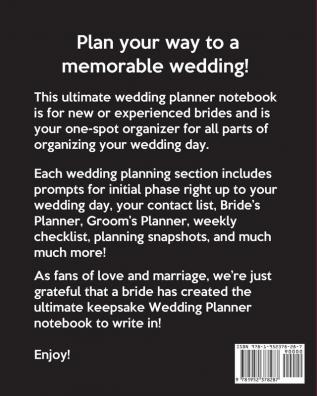 Finally: Organizer For The Bride - Binder - Checklist - Small Wedding - On A Budget - Practical Planning Snapshot - Calendar Dates - Bachelorette Party