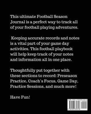 Football Play Book: Football Season Journal - Athlete Notebook - Touchdown - Football Player - Coach