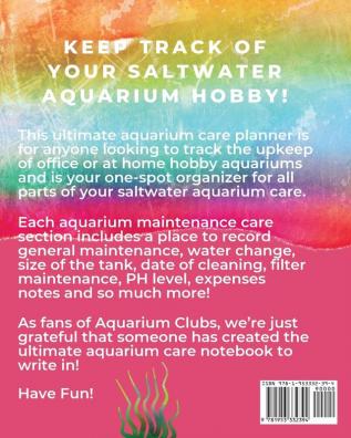 Aquarium Maintenance Notebook: Pet Fish - Aquarium Journal