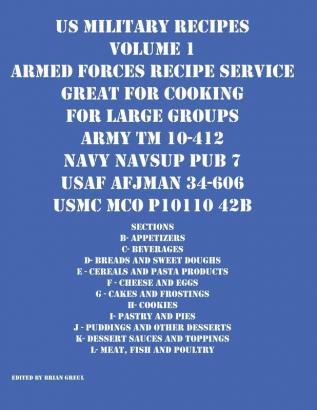 US Military Recipes Volume 1 Armed Forces Recipe Service Great for Cooking for Large Groups