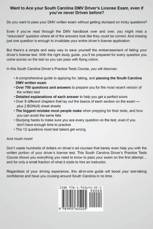 South Carolina Driver's Practice Tests: 700+ Questions All-Inclusive Driver's Ed Handbook to Quickly achieve your Driver's License or Learner's Permit (Cheat Sheets + Digital Flashcards + Mobile App)