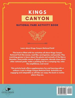 Kings Canyon National Park Activity Book: Puzzles Mazes Games and More About Kings Canyon National Park (National Parks Activities)