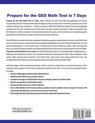 Prepare for the GED Math Test in 7 Days: A Quick Study Guide with Two Full-Length GED Math Practice Tests