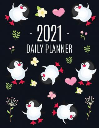 Penguin Daily Planner 2021: Keep Track of All Your Weekly Appointments! - Cute Large Black Year Agenda Calendar with Monthly Spread Views - Funny ... - For Goals School College Work or Office