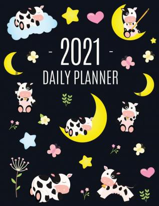 Cow Planner 2021: Cute 2021 Daily Organizer: January - December (with Monthly Spread) For School Work Appointments Meetings & Goals Large Funny ... Weekly Scheduler with Calf Moon & Hearts