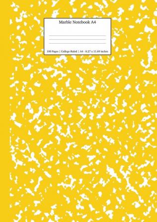 Marble Notebook A4: Yellow Marble Colleg