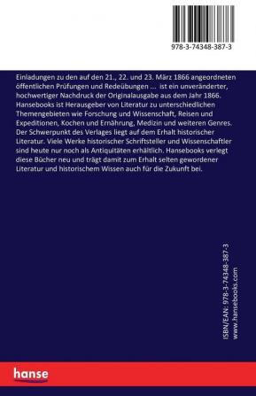 Einladungen zu den auf den 21. 22. und 23. M��rz 1866 angeordneten ��ffentlichen Pr��fungen und Rede��bungen ...