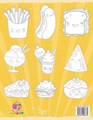 Kawaii Food Coloring Book For Kids: Fun and Cute Coloring Book For Kids of Ages 3 - 5 - Kawaii Doodle Coloring Book - Cute Food Coloring Book for Adults -Kawaii Ice Cream Coloring Book