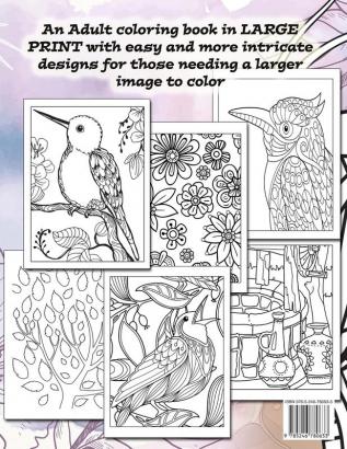 LARGE PRINT Adult Coloring Books - Garden Birds coloring book for adults: An Adult coloring book in LARGE PRINT for those needing a larger image to color