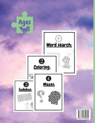 Activity Book For Kids Ages 4-8: Totally Awesome Mazes and Puzzles For kids Ages 4-8 - My activity book Coloring Pages Mazes Sudoku Puzzles Word search and More.