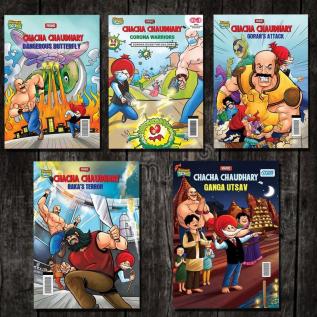 New Comics in English (Set of 5 Comics) : Chacha Chaudhary Raka's Terror | Chacha Chaudhary Dangerous Butterfly | Chacha Chaudhary Goran's Attack | Chacha Chaudhary Corona Warriors | Chacha Chaudhary and Ganga Utsav Original Artwork by Diamond Toons