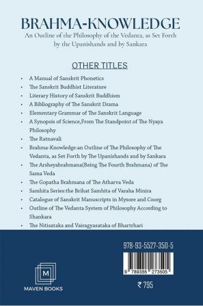 BRAHMA-KNOWLEDGE An Outline of the Philosophy of the Vedanta as Set Forth by the Upanishands and by Sankara