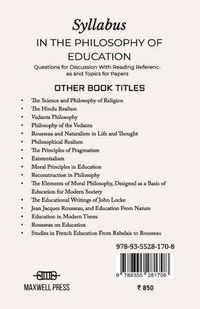 Syllabus IN THE PHILOSOPHY OF EDUCATION