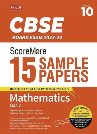 MTG CBSE ScoreMore 15 Sample Question Papers Class 10 Mathematics Basic Book For 2024 Board Exam