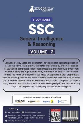 Study Notes for General Intelligence and Reasoning (Vol 2) - Topicwise Notes for CGL CHSL SSC MTS CPO and Other SSC Exams with Solved MCQs