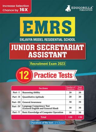 EMRS Junior Secretariat Assistant Recruitment Exam Book 2023 - Eklavya Model Residential School - 12 Practice Tests (1500+ Solved MCQ) with Free Access To Online Tests