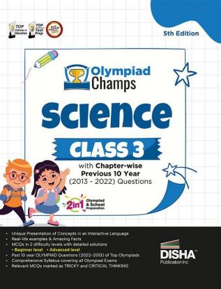 Olympiad Champs Science Class 3 with Chapter-wise Previous 10 Year (2013 - 2022) Questions 5th Edition | Complete Prep Guide with Theory PYQs Past & Practice Exercise |