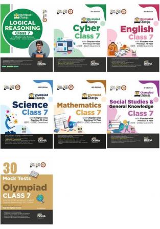 Olympiad Champs Science Mathematics English Cyber & GK Class 7 with 30 Mock Tests (set of 6 books) 3rd Edition