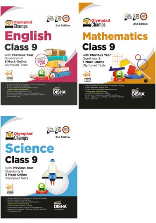 Olympiad Champs Science Mathematics English Class 9 with Previous Year Questions & 5 Mock Online Olympiad Tests 2nd Edition (set of 3 books)