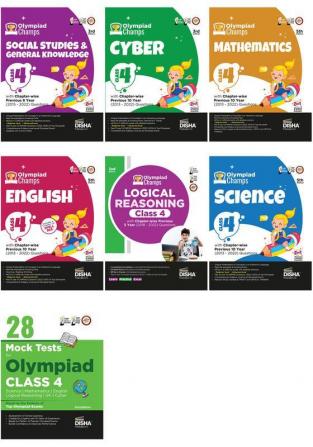 Olympiad Champs Science Mathematics English Logical Reasoning Cyber & GK Class 4 with 28 Mock Tests (set of 7 books) 3rd Edition